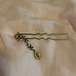 Gold Hair Pin with Dangling crystals
